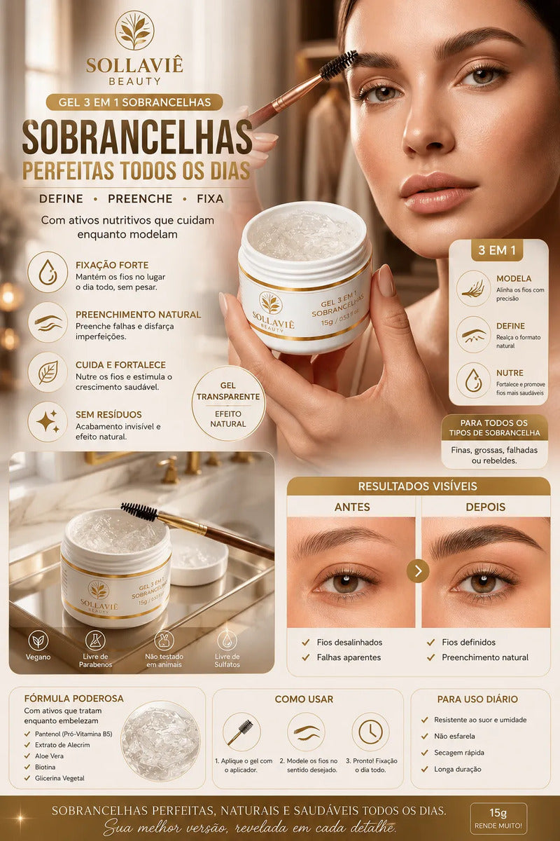 Gel Sobrancelha Brow Lamination Crescimento Fixador 3 Em 1 Transparente