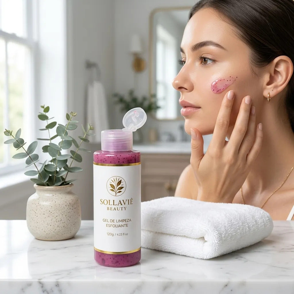Gel Esfoliante Facial Damasco Limpeza Profunda Pele Macia Morango