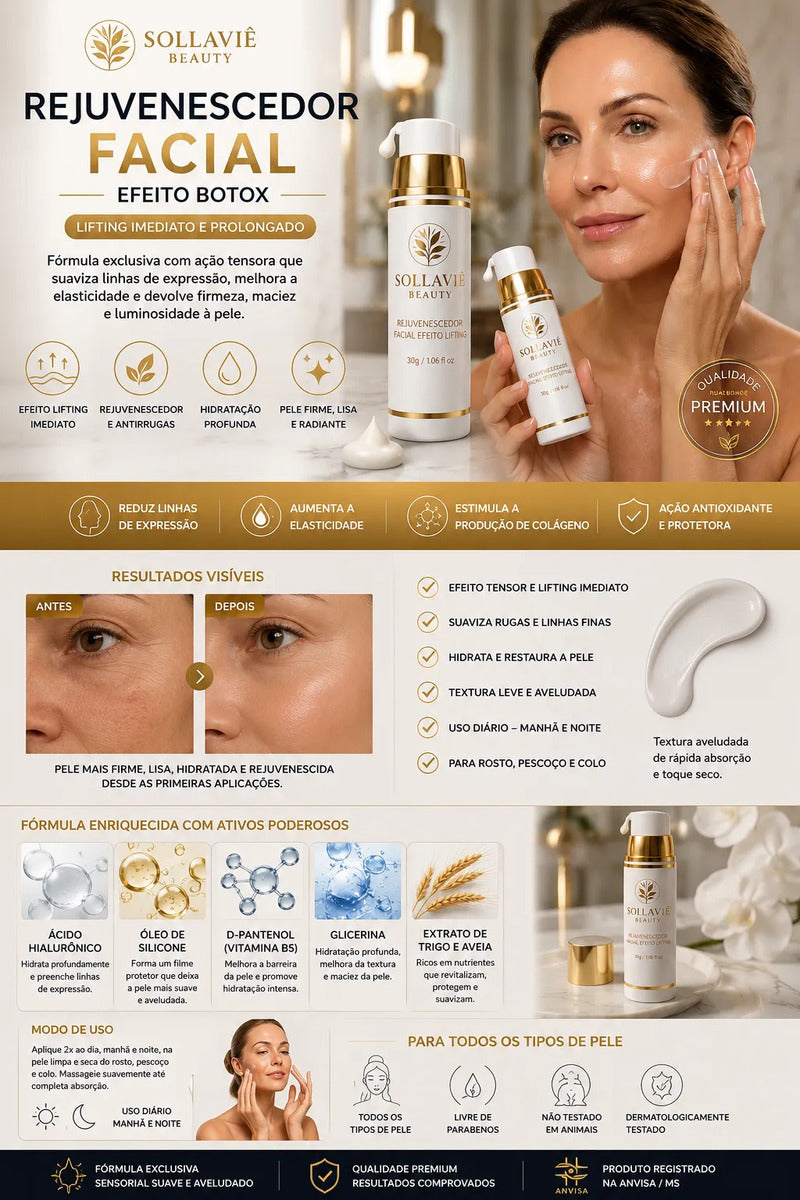 Rejuvenescedor Facial Efeito Botox Lifting Anti Idade Rugas Todo Tipo De Pele Dia/noite