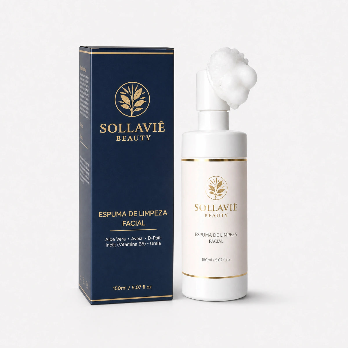Espuma Hidratante de Limpeza Facial Sollaviê Beauty — Aloe Vera e Aveia